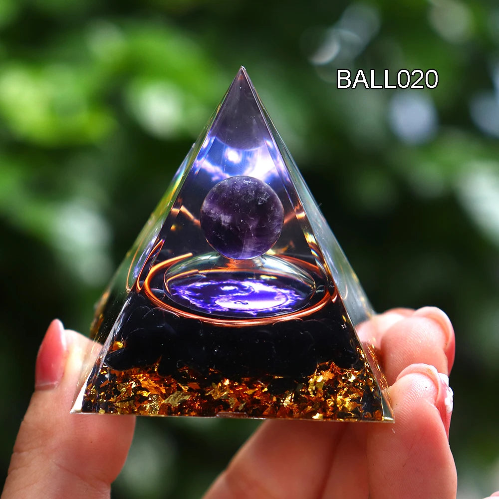 5CM Natural Crystal Sphere Orgonite Pyramid Healing Crystals Energy Reiki Chakra Meditation Lucky Gather Wealth Stone