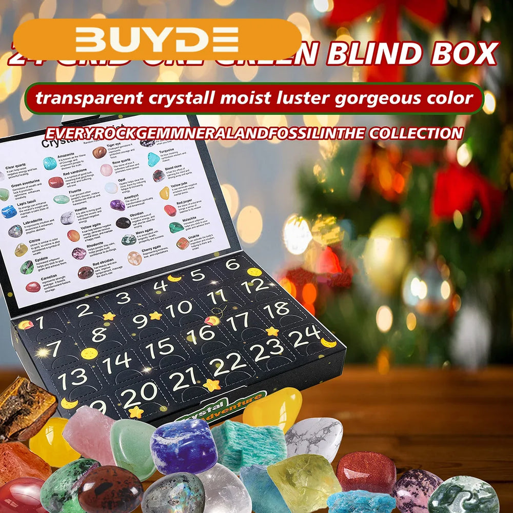 24 Grid Ore Crystal Gemstone Blind Box Rock Mineral Specimens Collection Natural Healing Stone Children's Christmas Gifts