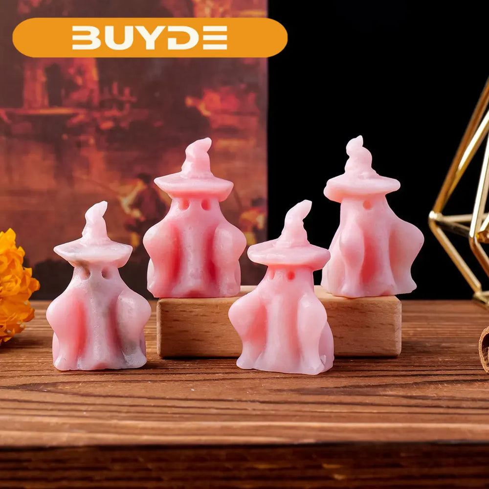 1pc Natural Crystal Pink Opal Gem Carving White Cloth Ghost Stone Crafts Halloween Statue Home Decorations