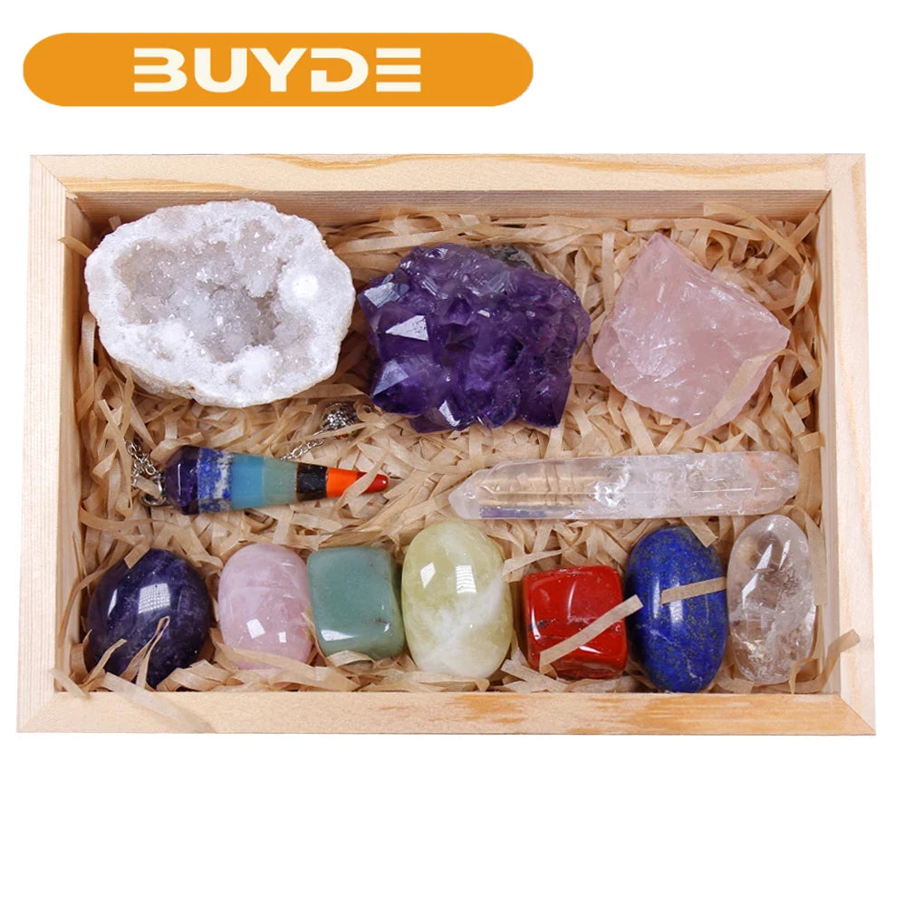 12pcs Natural Crystal Healing Stones Gemstones seven Chakra Stones Amethyst Cluster Quartz Crystal Mineral Specimen for gifts