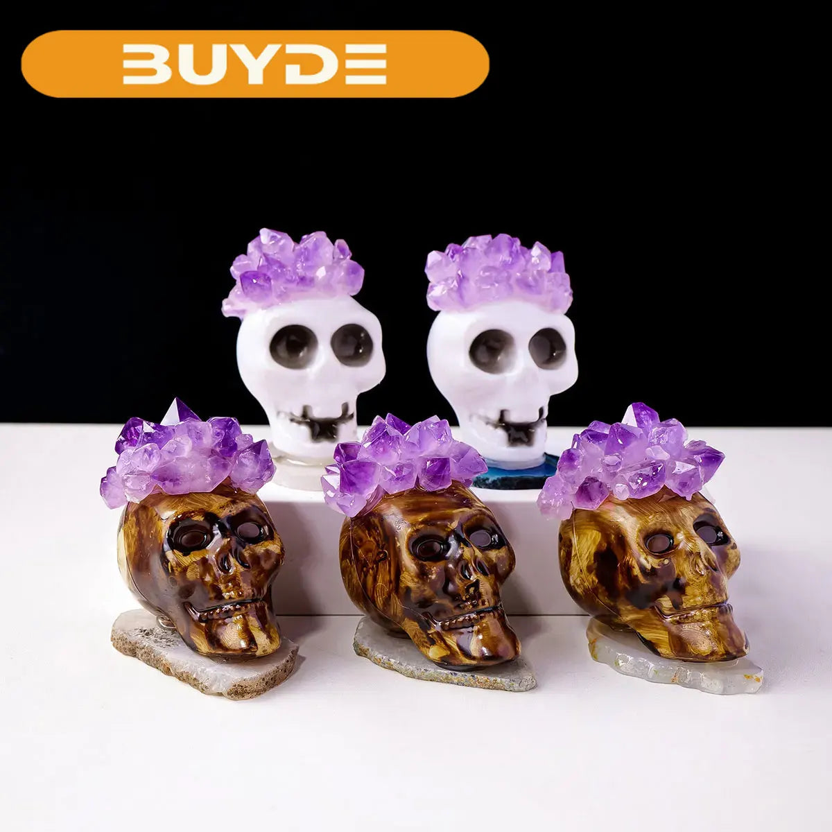 1PC Natural Crystals Healing Stones Amethyst Tooth Flower Skull Hand Crystal Feng Shui Ornament Home Decoration  Halloween Gift