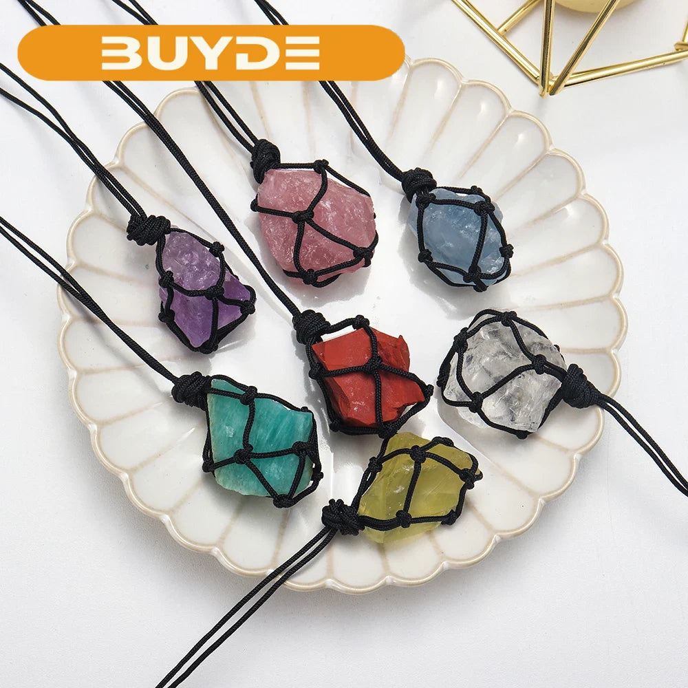 Buyde Natural Crystal Pendant Raw Stone Energy Necklace Gem Valentine's Day Gift Unpolished Quartz Decorate