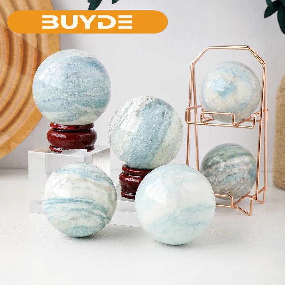 Natural Blue Quartz Yaran grain stone Crystal Sphere Magic Ball Display Stand Desktop Ornaments Photography Props