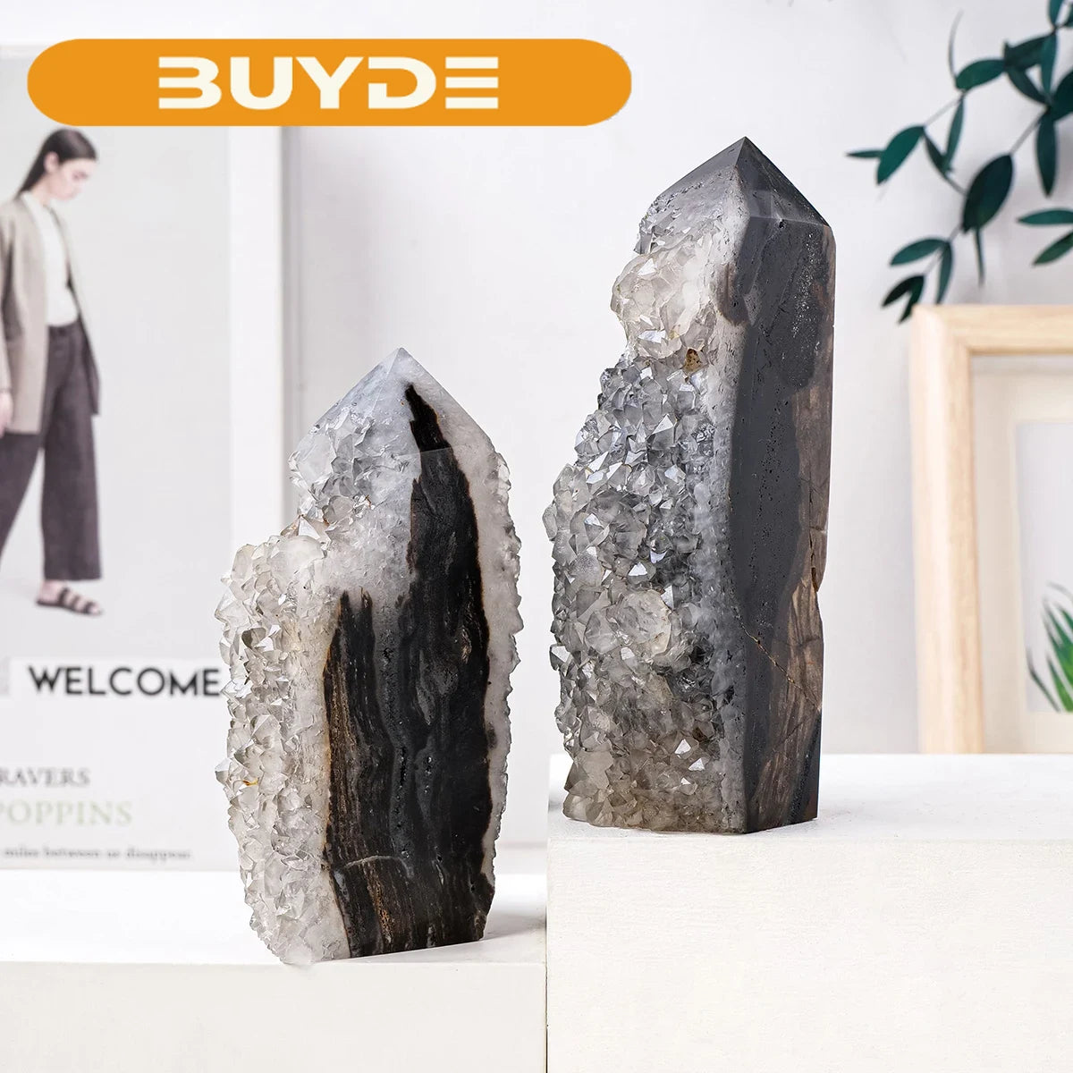 1PC Natural Clear Quartz Cluster Four Sided Pillar Ornaments Stone Mining Polished Crystal Tower Home Decoration Energy