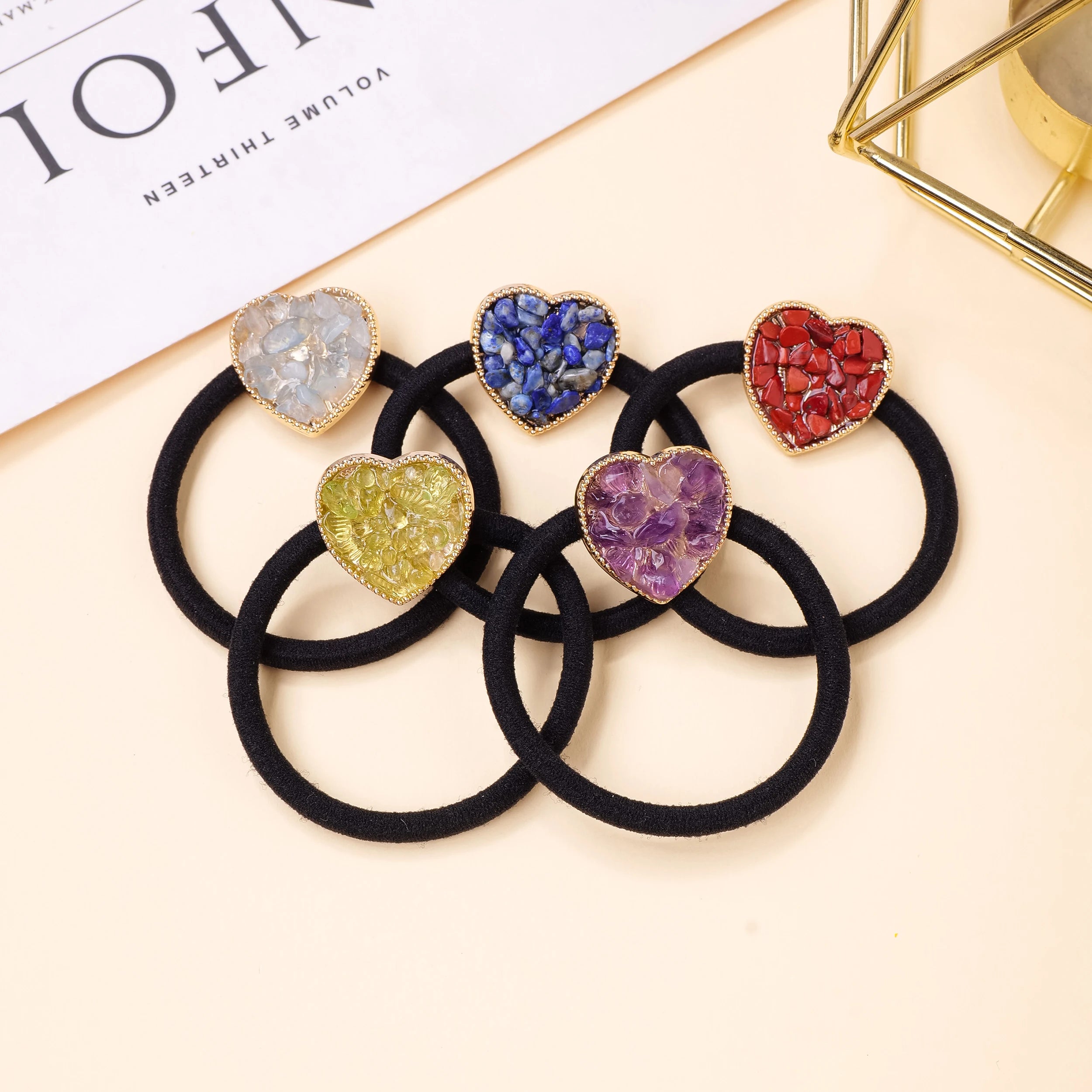 5pcs/bag Natural Stone Hair Accessories Tying Headband Handmade Crystal Health Energy Macadam Decoration Crystal Gifts