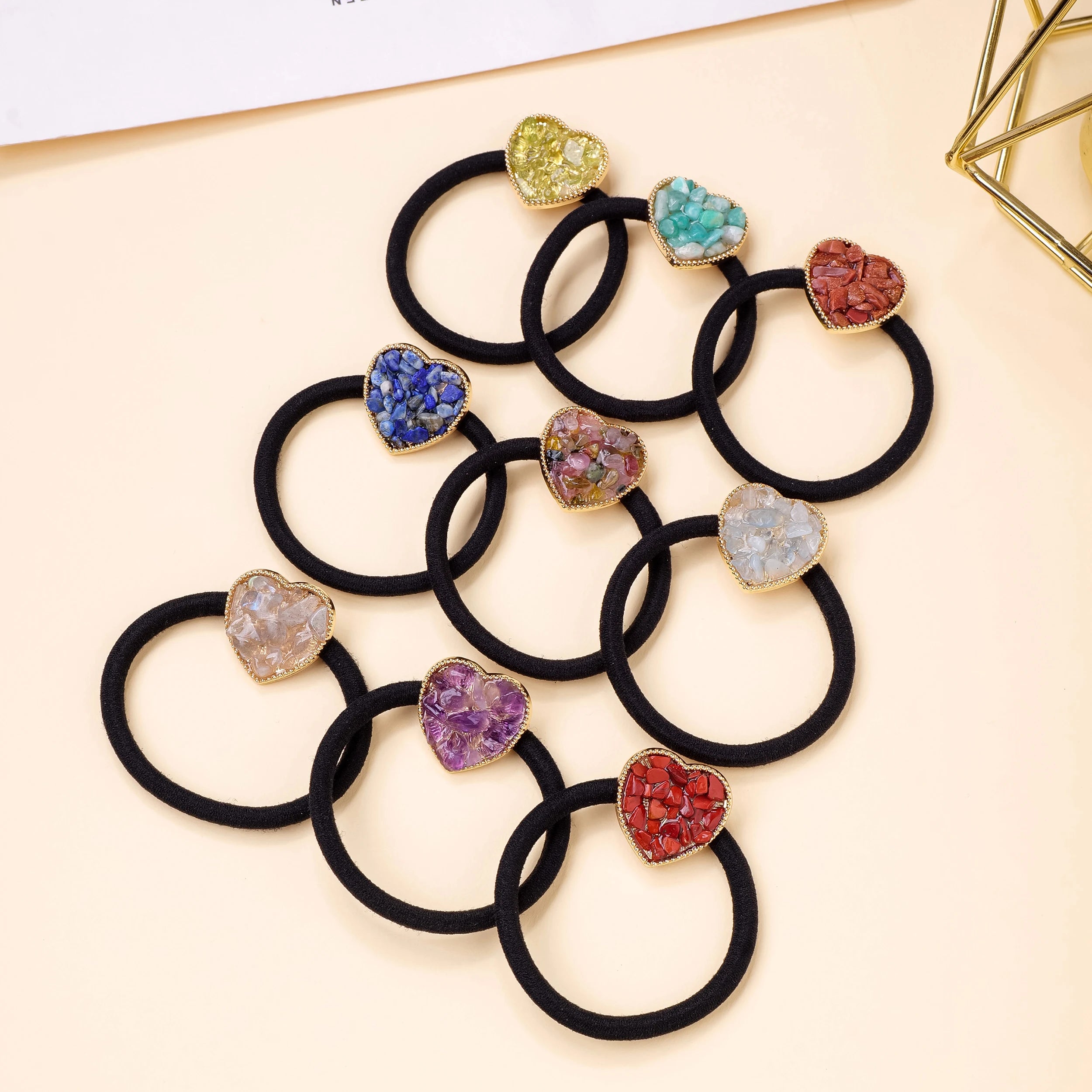 5pcs/bag Natural Stone Hair Accessories Tying Headband Handmade Crystal Health Energy Macadam Decoration Crystal Gifts