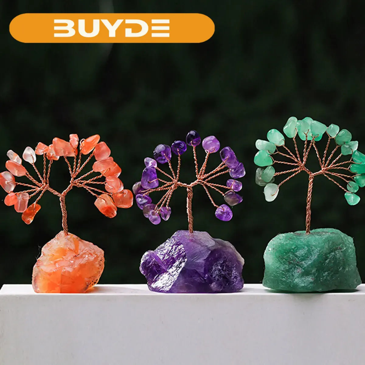 1PC Natural Gemstone Crystal Lucky Tree irregular  Raw Stone Base Home Office Desk Living Room Crystal Decor