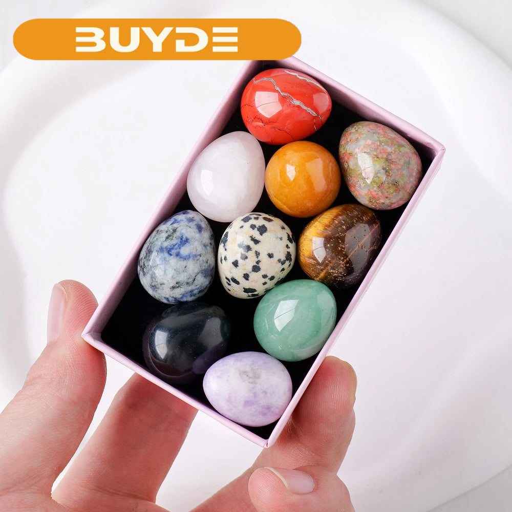 10PCS Natural Crystal Mini Egg Box Crystal Raw Stone Jade Easter Egg Set Christmas Decorative Gift Box