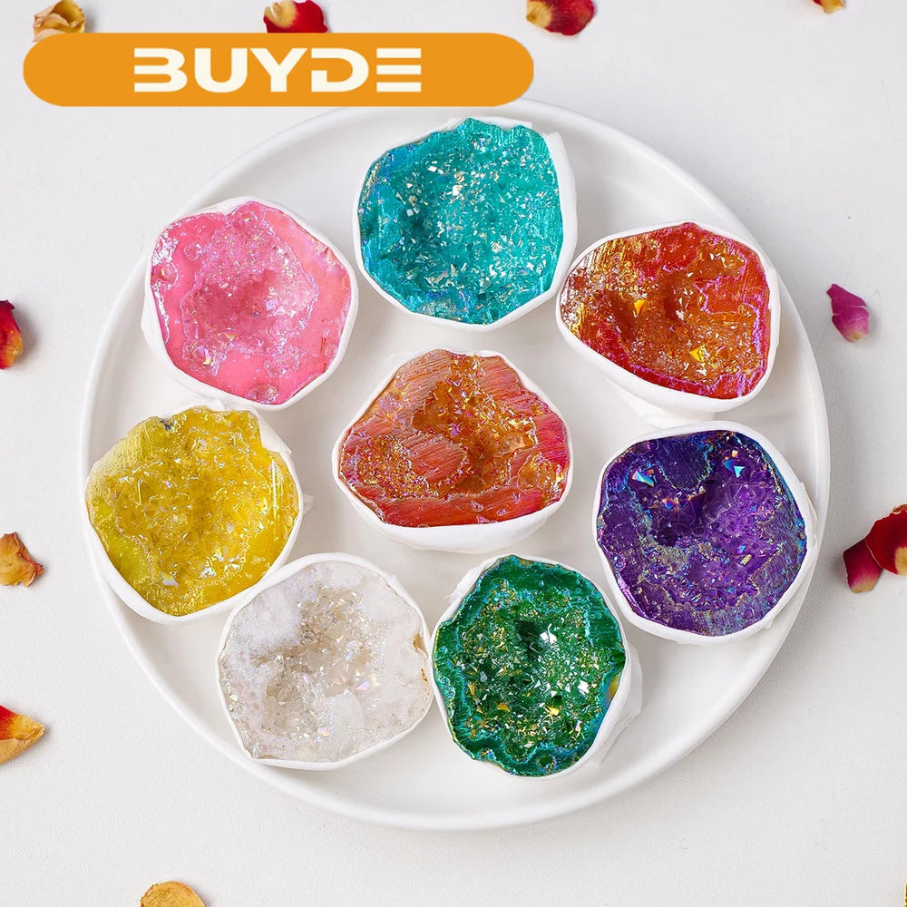 1PC Natural Clear Quartz Crystal Cave Aura Colorful Agate Crystal Geode Gifts Box DIY Jewelry Decoration