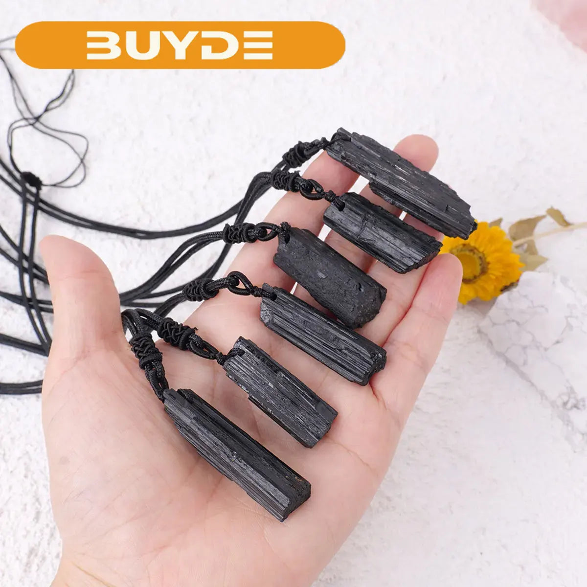 1PC Natural Crystal Black Tourmaline Raw Stone Unpolished Gem Pendant Necklace Quartz Jewelry For Man Gifts