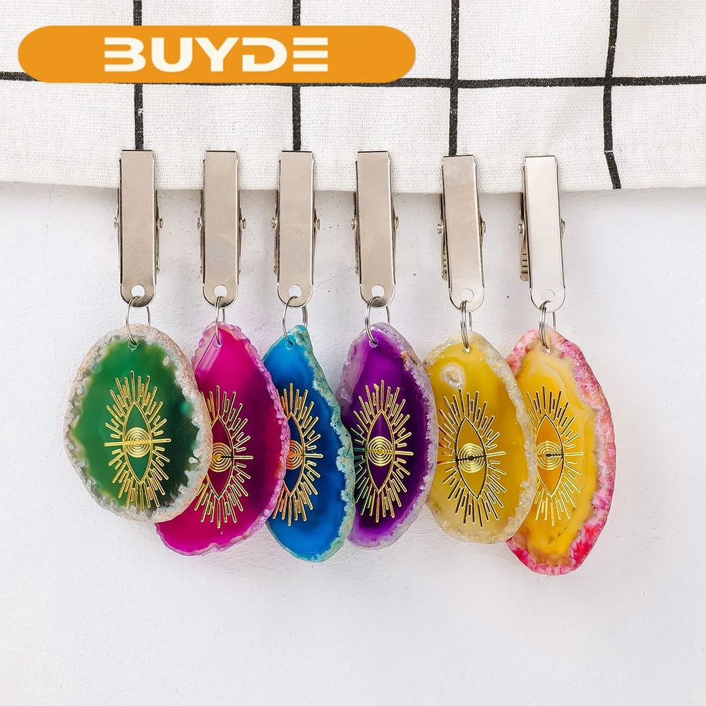 1PC Natural Crystal Colorful Agate Slice Tablecloth Clip healing stone  Agate Clip Crystal Crafts Kitchen Decoration