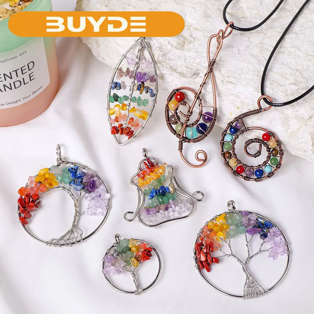 1PC Natural 7 Chakras  Life Tree Pendant Energy Necklace jewelry Reiki Chip Beads Reiki Healing Jewelry Gift