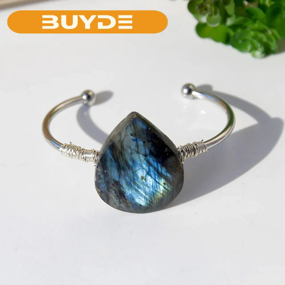 Buyde Natural Gemstone Bracelet Droplet shape Labradorite jewelry Moonstone Quartz Healing Gift