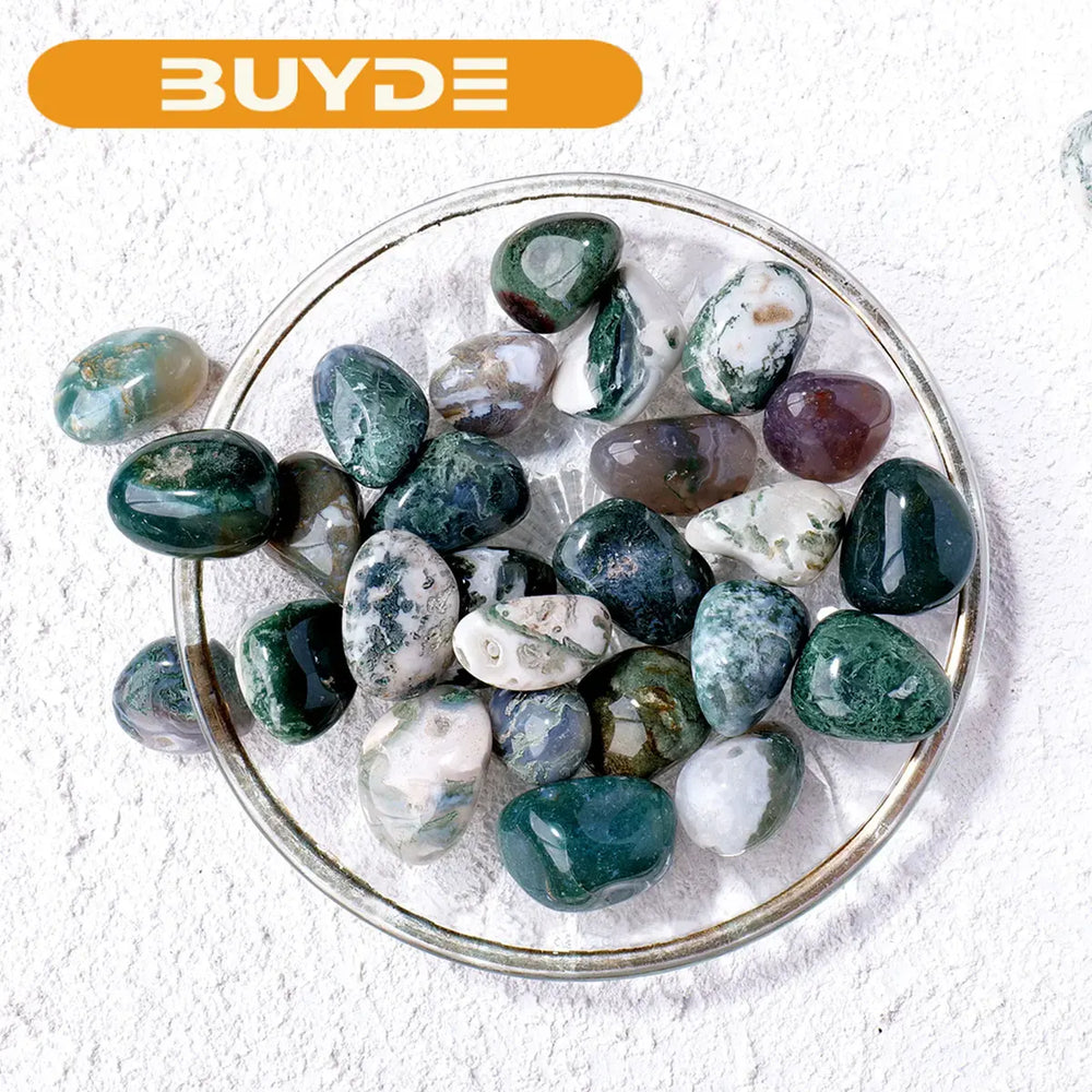 50g/bag Natural Moss Agate Rolling Stones Bulk Quartz Healing Gemstones Gravel Garden Fish Tank Decorative Stone