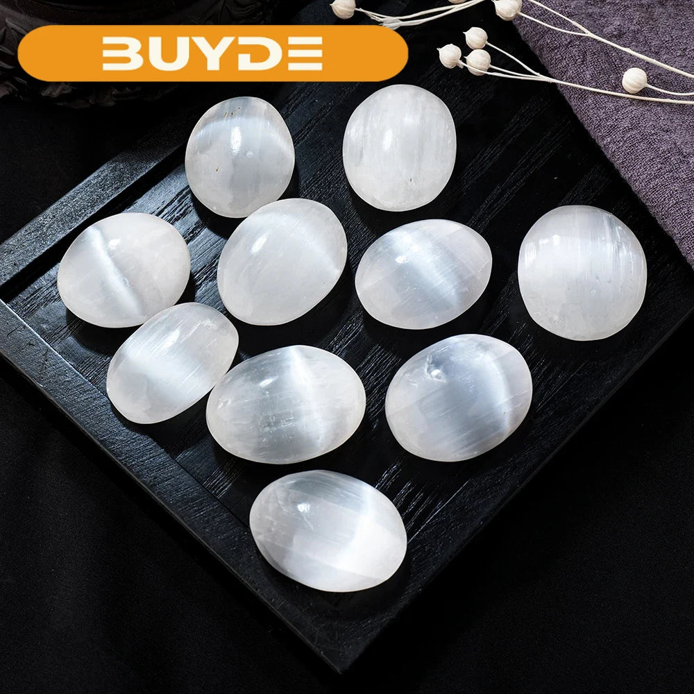 1PC Natural White Selenite Palm Stone Gypsum Reiki Mineral Chakra Home Room Decoration Energy