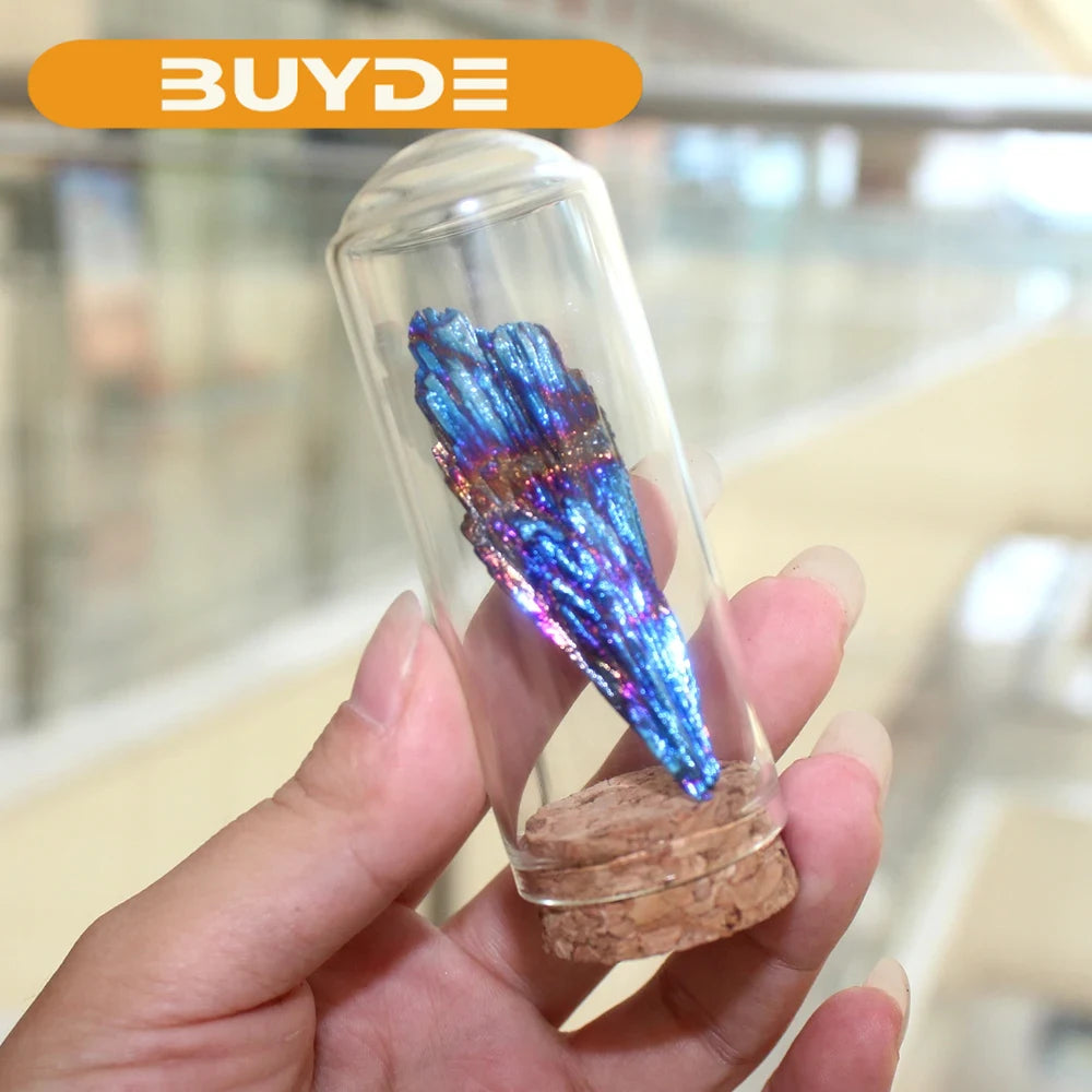 Buyde 1pc Natural crystal tourmaline Electroplating Blue Peacock Tail Feather Decorative Landscape Bottle