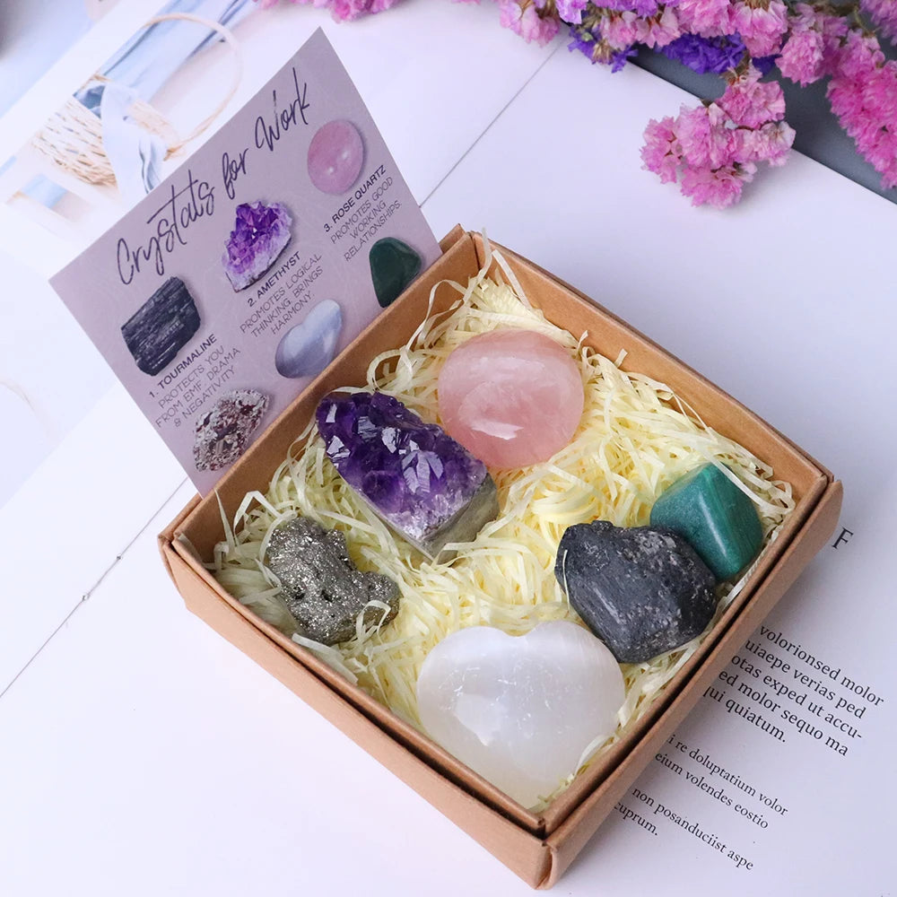 6pc Natural Crystal Sets For Anxiety Stress Energy Quartz Healing Gem Decoration Improves Health Gift