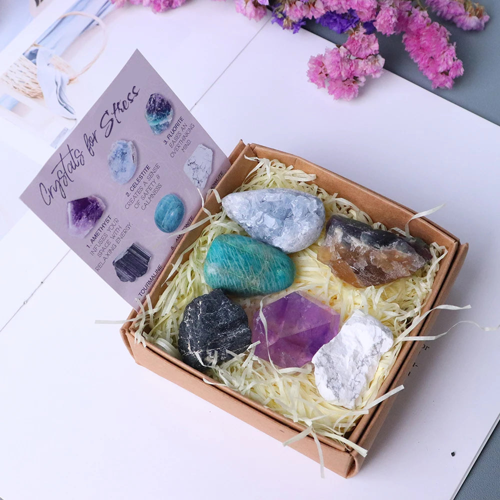 6pc Natural Crystal Sets For Anxiety Stress Energy Quartz Healing Gem Decoration Improves Health Gift