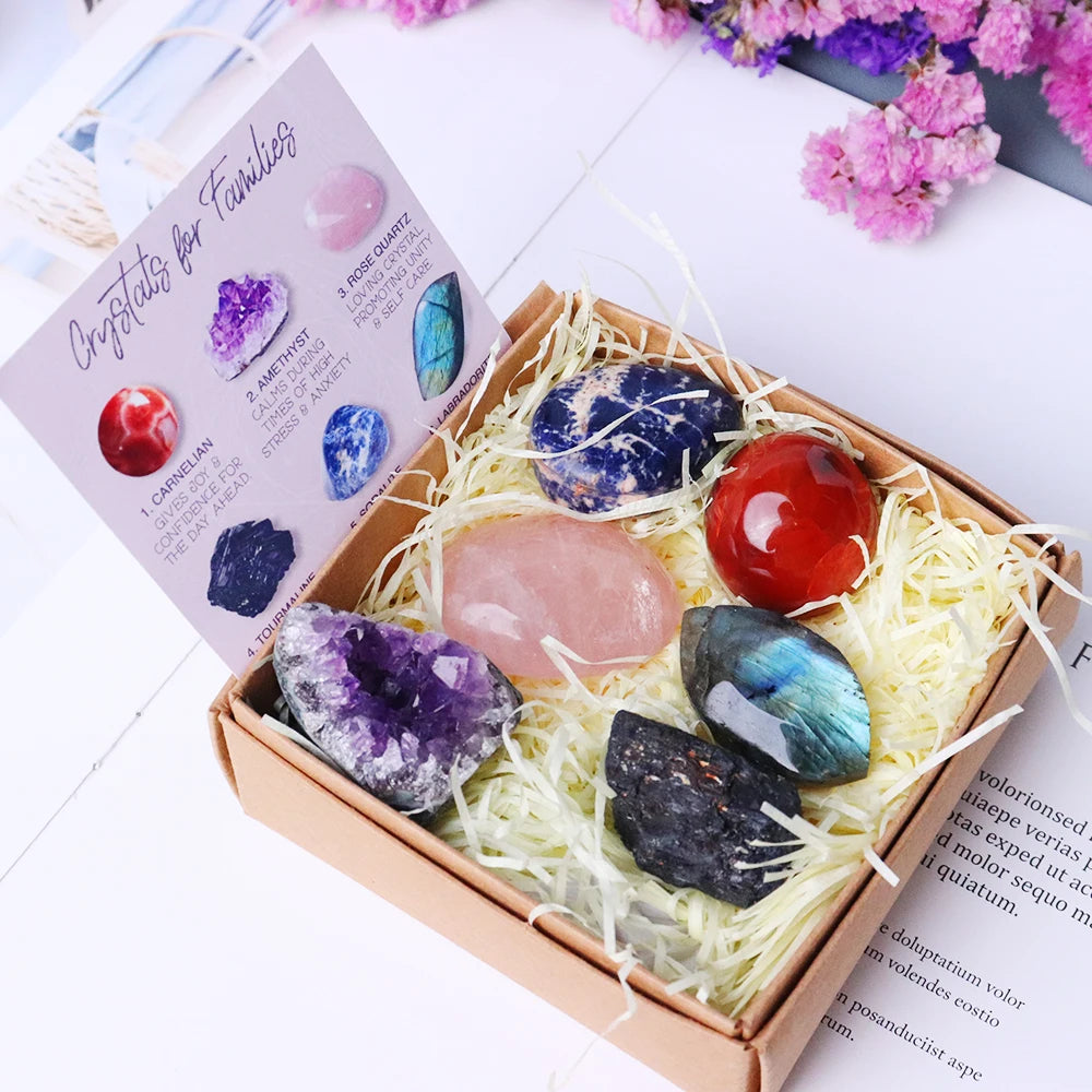 6pc Natural Crystal Sets For Anxiety Stress Energy Quartz Healing Gem Decoration Improves Health Gift