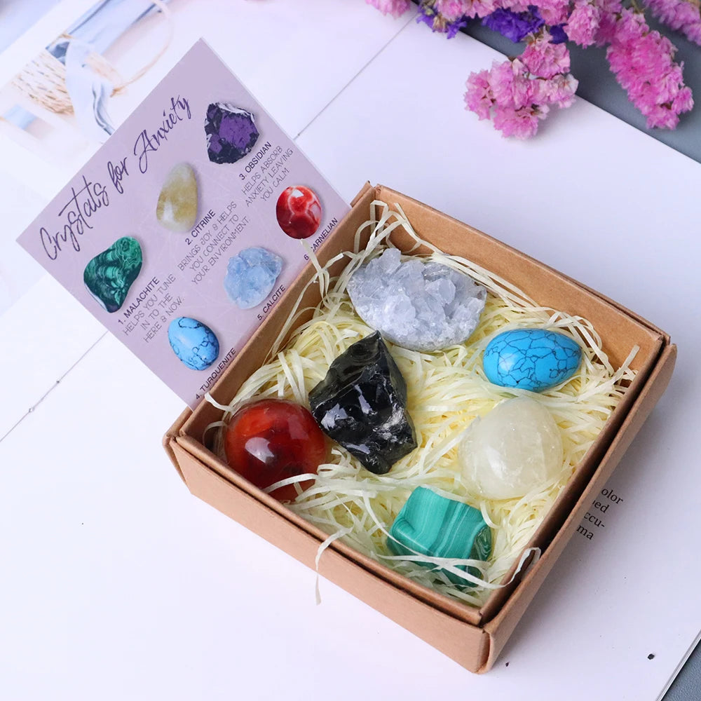 6pc Natural Crystal Sets For Anxiety Stress Energy Quartz Healing Gem Decoration Improves Health Gift