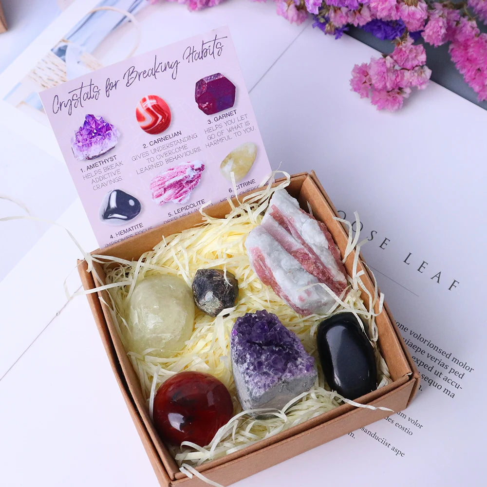 6pc Natural Crystal Sets For Anxiety Stress Energy Quartz Healing Gem Decoration Improves Health Gift