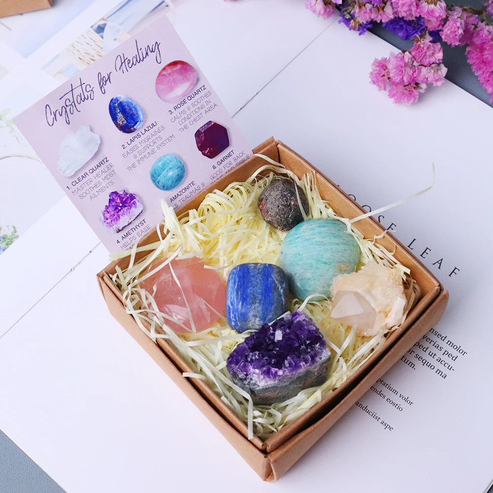 6pc Natural Crystal Sets For Anxiety Stress Energy Quartz Healing Gem Decoration Improves Health Gift