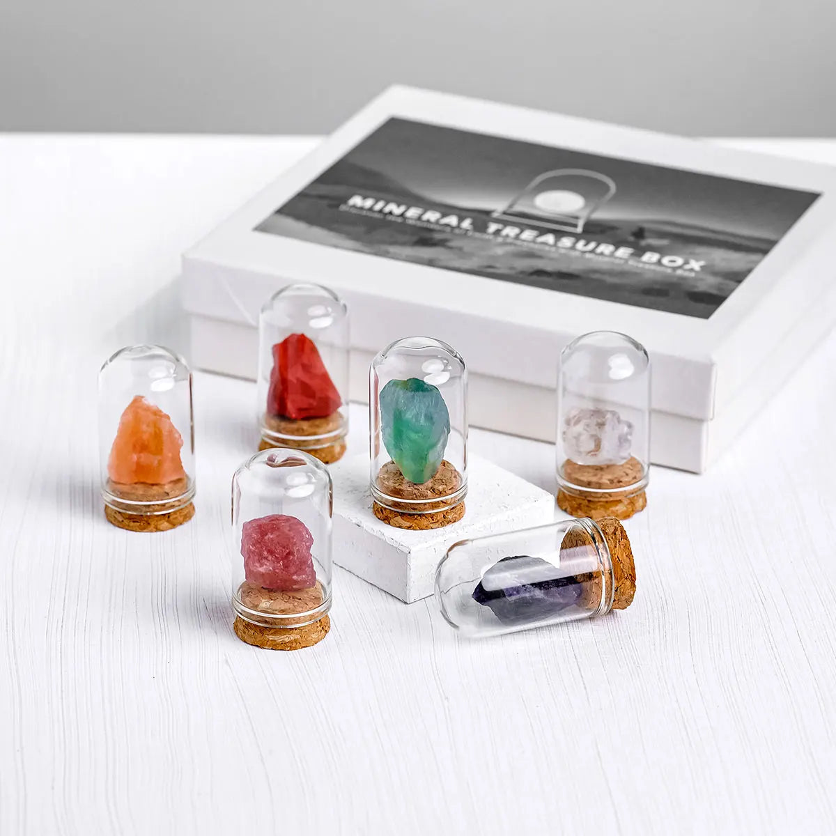 6pcs/set Natural Crystal Mineral Specimen Bottle Energy Collection Box Crystal Specimen Geography Teaching Decoration Gift