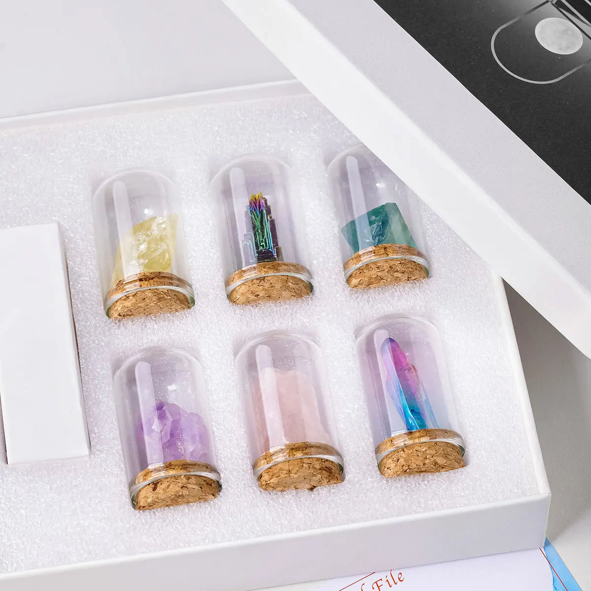 6pcs/set Natural Crystal Mineral Specimen Bottle Energy Collection Box Crystal Specimen Geography Teaching Decoration Gift