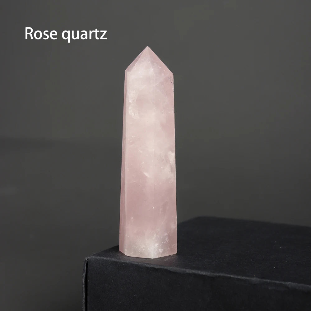 7-8cm Natural Crystal Point Quartz Rainbow Wand Crystal Column Rose Quartz Rock Mineral Specimen  Home Decor Reiki Healing stone