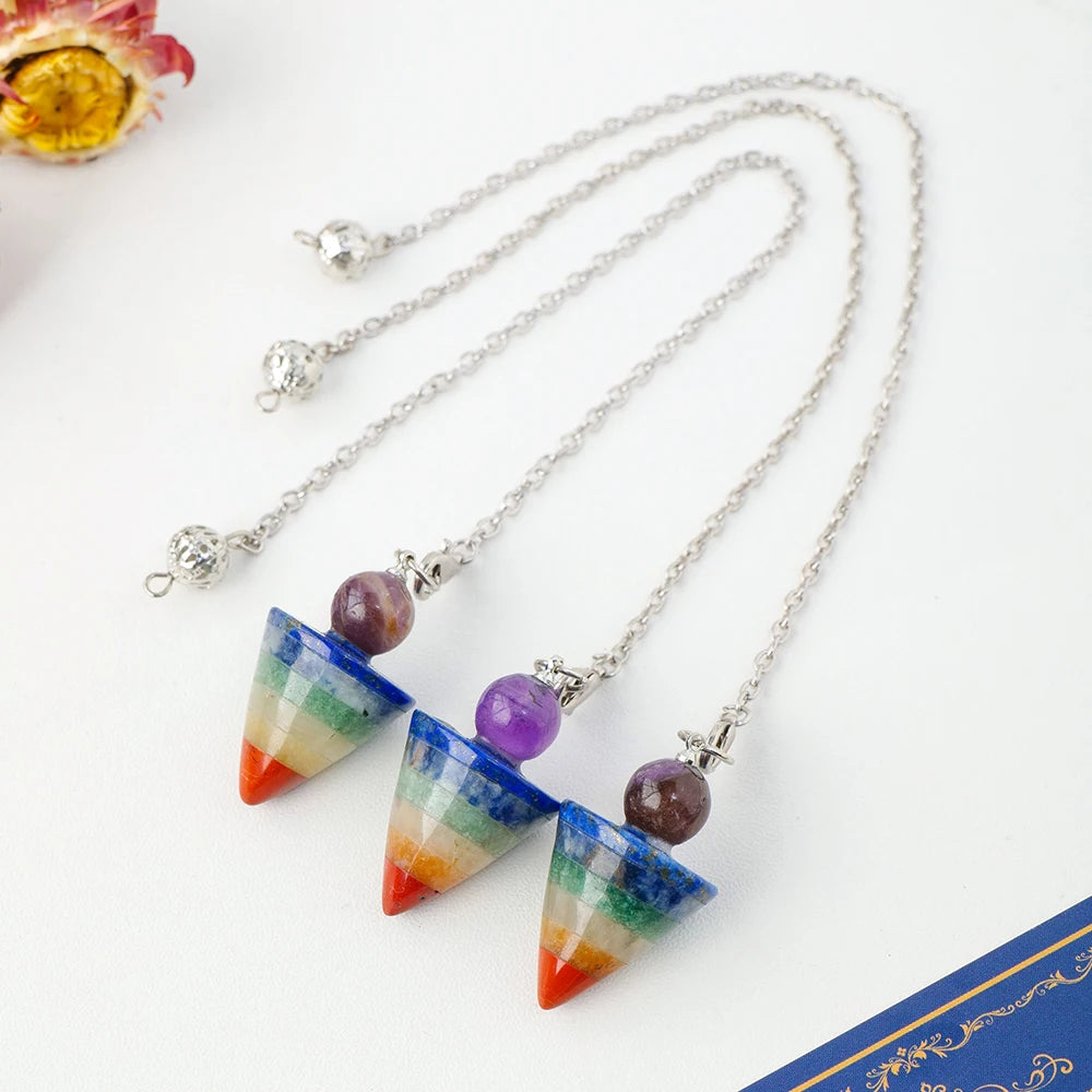 7 Chakra Healing Crystals Pendulum for Dowsing Divination Quartz Natural Stone Antique Reiki Pendant Pendulo Jewelry