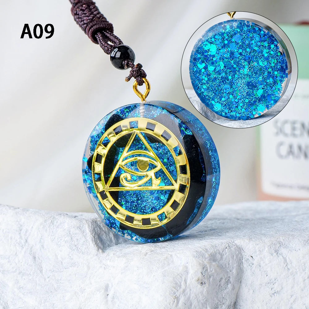 7 Chakra Natural Healing Crystal Stone Ogen Pendant Necklace Adjustable Resin Necklace Shield Jewelry for Women Men