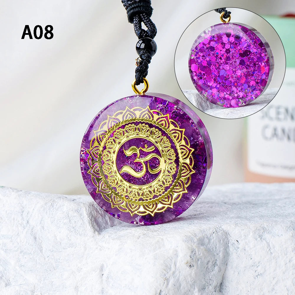 7 Chakra Natural Healing Crystal Stone Ogen Pendant Necklace Adjustable Resin Necklace Shield Jewelry for Women Men