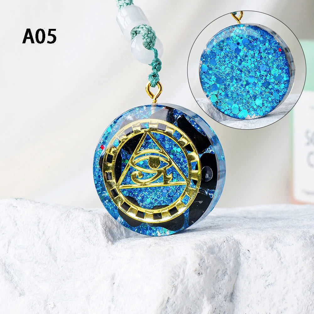 7 Chakra Natural Healing Crystal Stone Ogen Pendant Necklace Adjustable Resin Necklace Shield Jewelry for Women Men