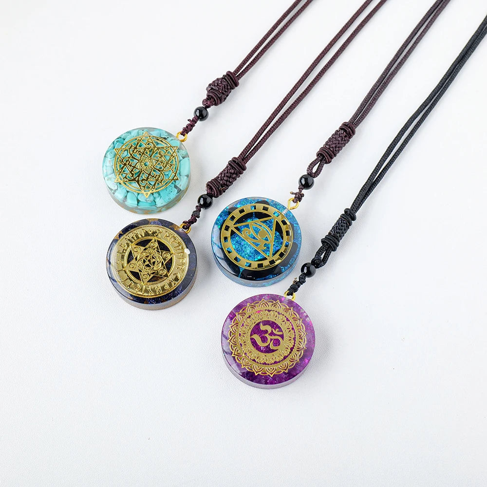 7 Chakra Natural Healing Crystal Stone Ogen Pendant Necklace Adjustable Resin Necklace Shield Jewelry for Women Men