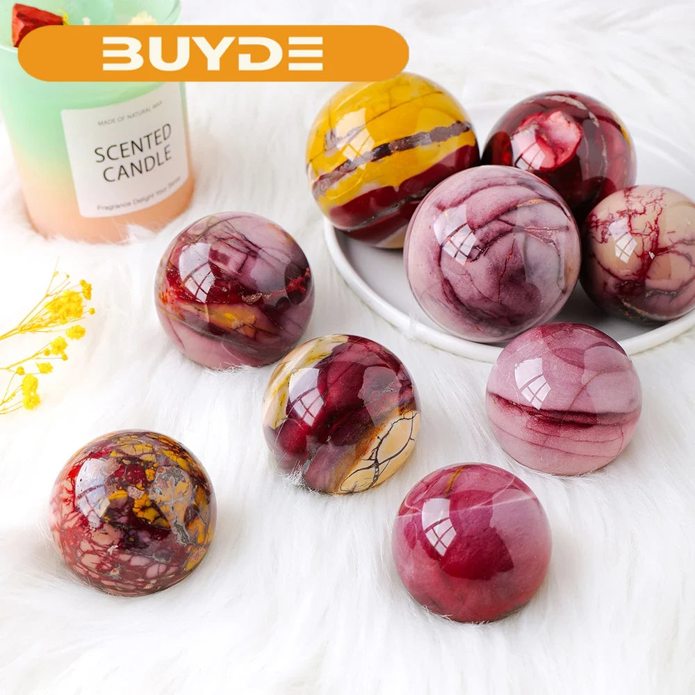 1PC Natural Stone Mookaite Egg Yolk Stone Crystal Sphere Room Decor Stone Ball Witchcraft Supplies Chakra FengShui Decoration