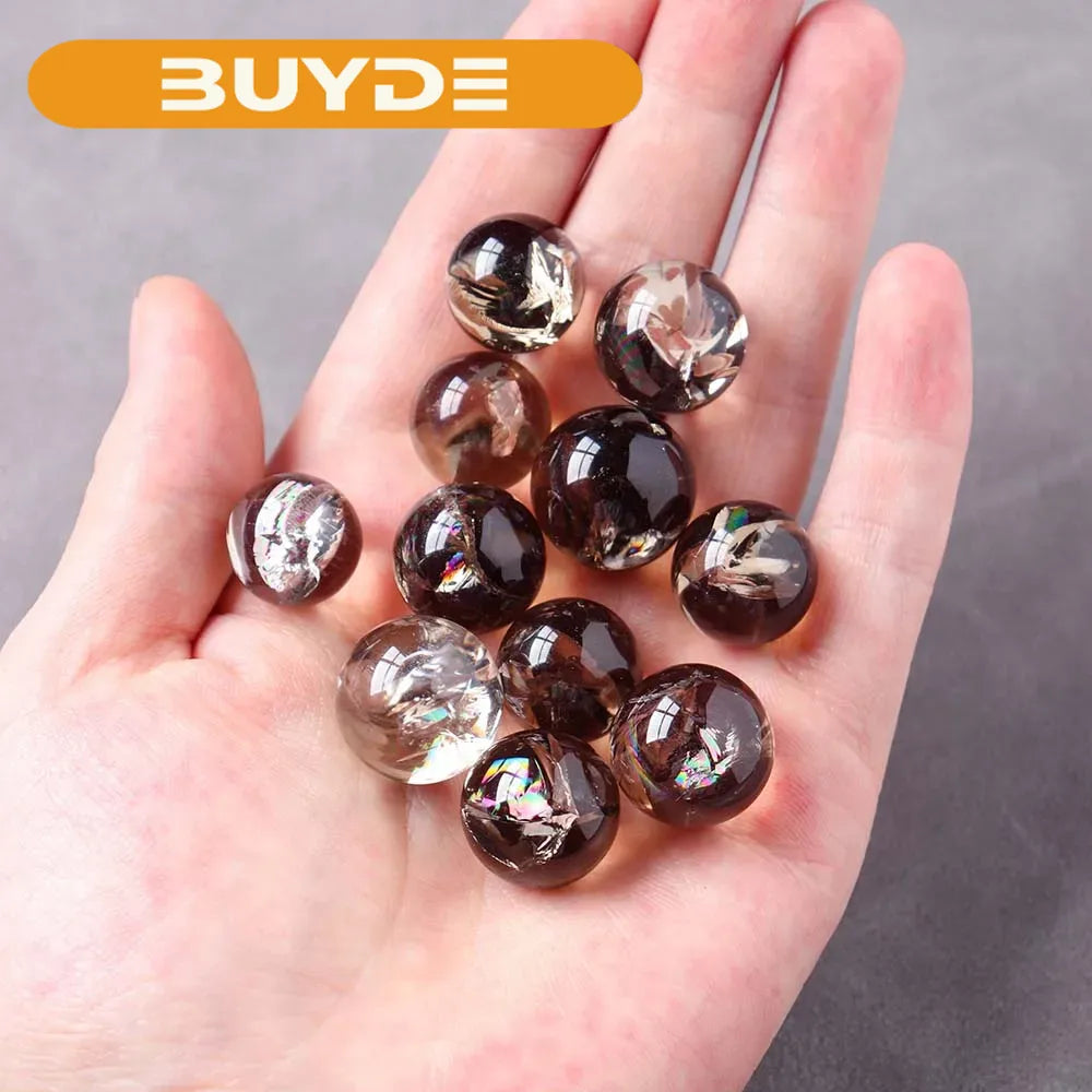 5pc Natural Smokey Quartz Ball Rainbow Aura Crystal Ball Family Degaussing Decorative Energy Gem Gift