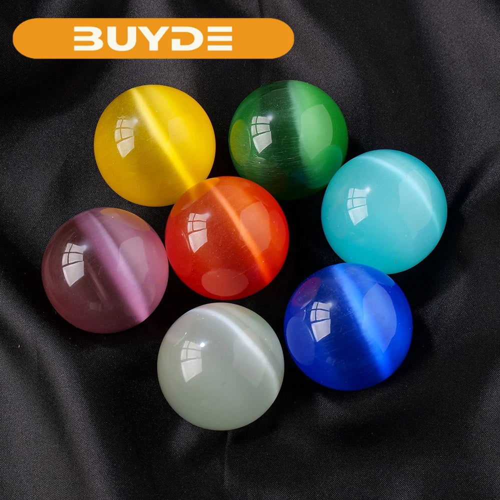 1PC 4CM Multicolor Opal  Colorful Cat's Eye Stone Crystal Ball Glass Marbles Crystal Polished Round Ball Stone Glass Toy Balls