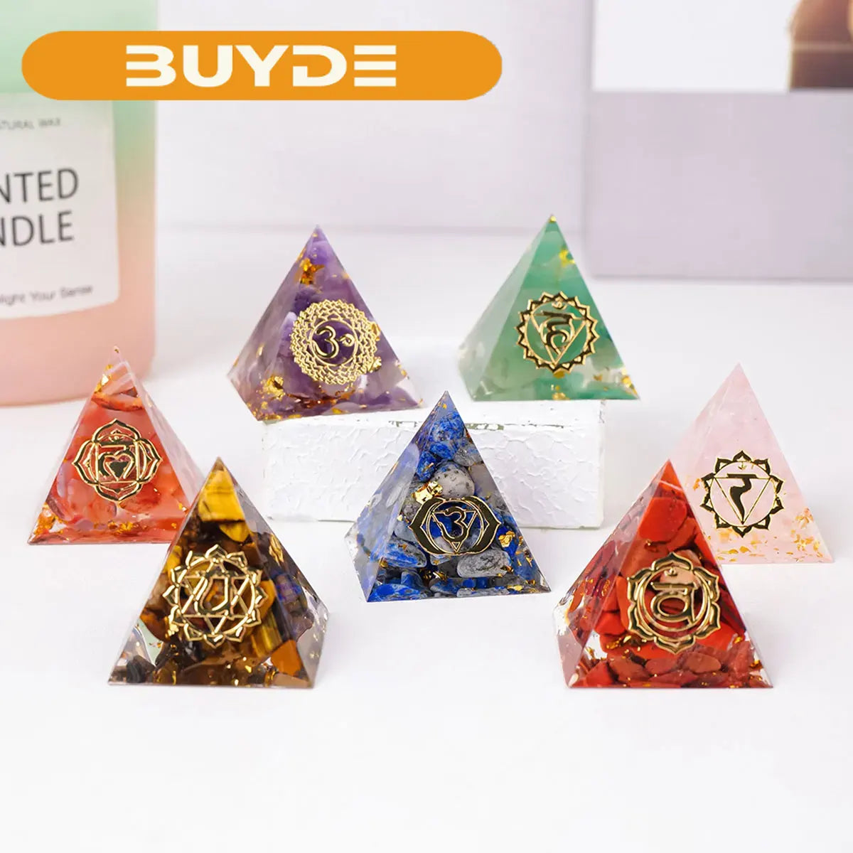 1PC 3cm Natural Crystal Stone Mini Pyramid Statue Reiki Stone Pyramid Amulet Fengshui Sculpture for Home Office Decoration