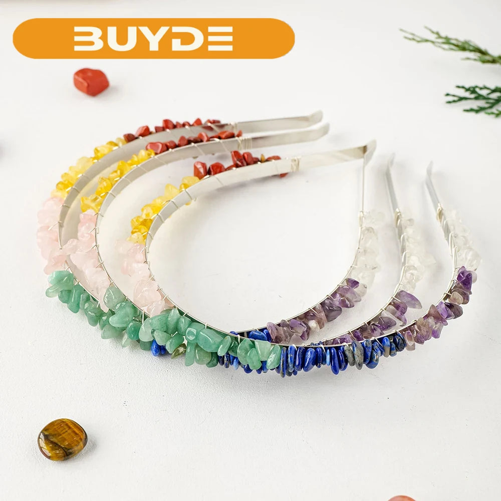 1pc Natural Crystal Hairband  Seven Color Gem Chakra Stone Hair Hoop Head Decoration Headbands Thin Hair Accessories