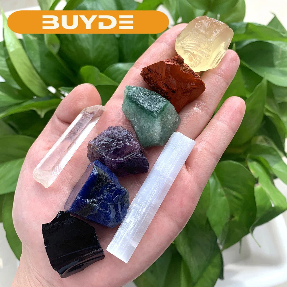 Buyde 1set Natural crystal stone seven chakras  large grain unpolished collection gift DIY ore standard combination