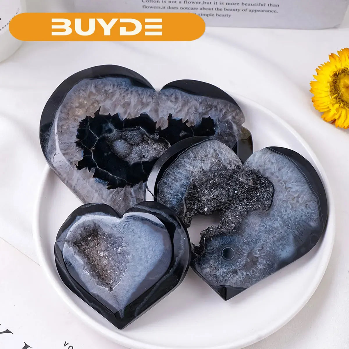 1pc Natural Black Agate Crystal Heart Big Love Black Agate Cluster Spiritual Meditation Feng Shui Druzy Home Ornament