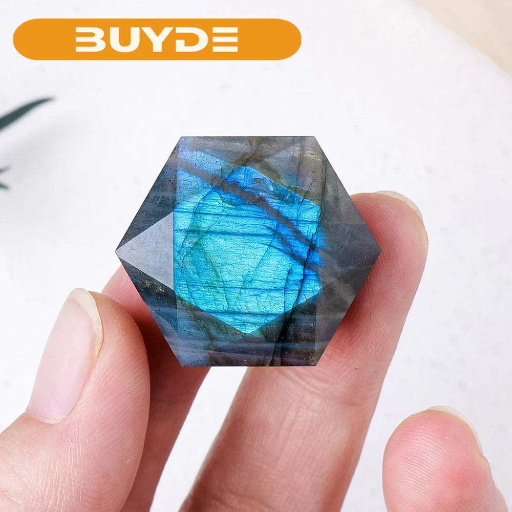 1PC Natural Crystal Blue Labradorite Carving Plane Six Pointed Star Crystal Carving For Home Ornament Energy Collection