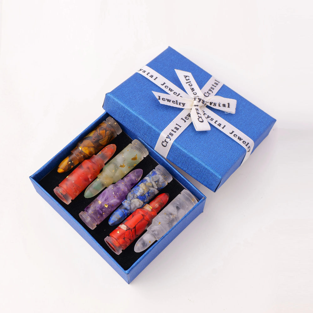 7PCS Natural Crystal Energy Bullet Head Box Crystal Raw Stone Jade Easter Set Christmas Decorative Gift Box