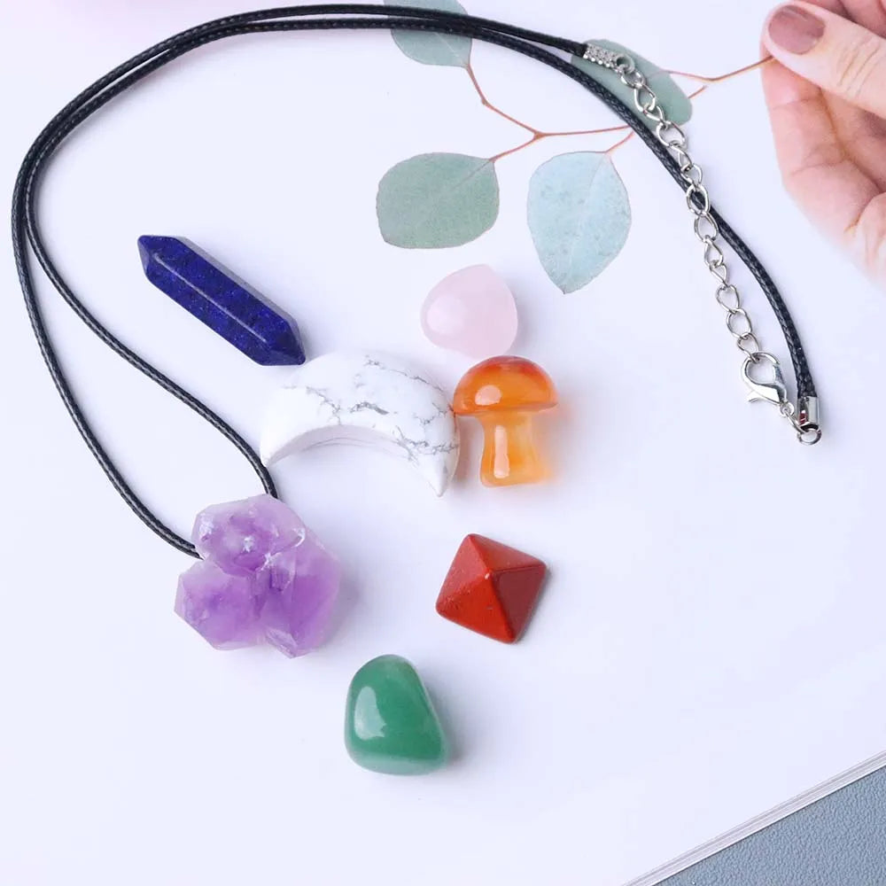 7Pc /Set Natural Crystal Energy Gift Set Healthy Chakra Bracelet Amethyst Pendant Gift Therapy Quartz Decorative