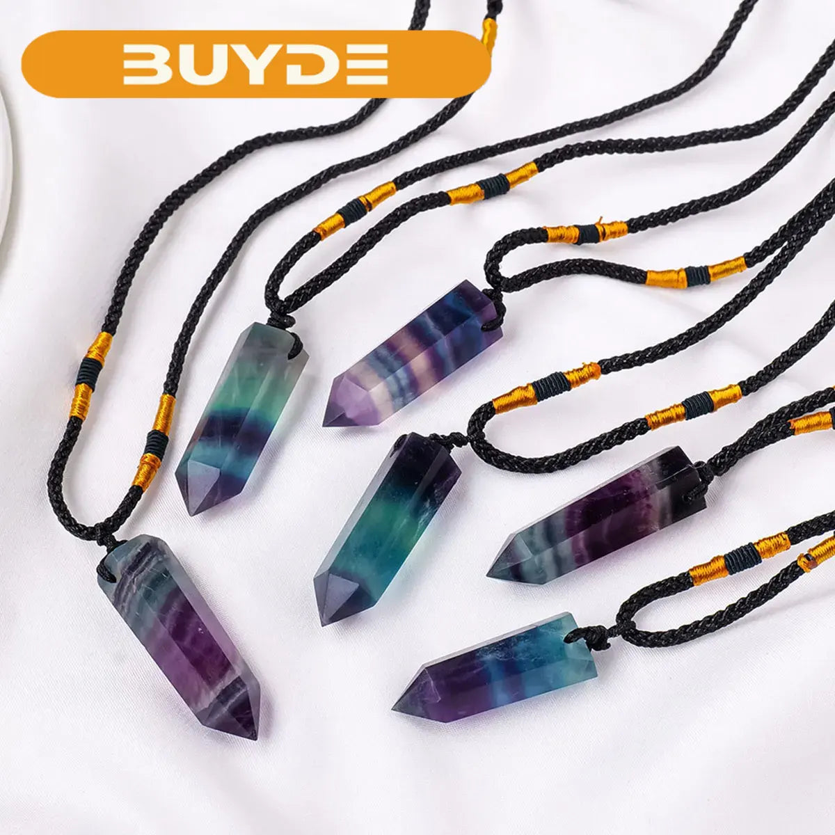 1PC Natural Healing Energy Crystal Stone Rainbow Fluorite Crystal Point Pendant Jewelry Women's Necklace Gift