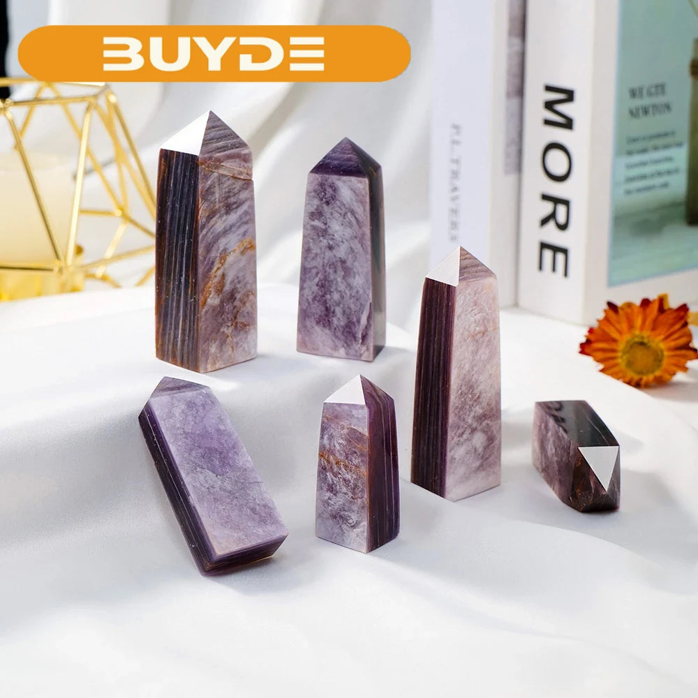 High-quality Natural Purple Lepidolite Crystal Tower Magic Point Crystal Pyramid  For Healing Home Decoration