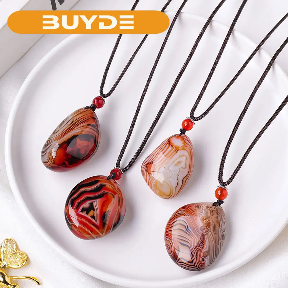 1PC Natural Sardonyx Agate  Pendant Necklaces Men Energy Quartz Necklaces Stones Ornament Send Random