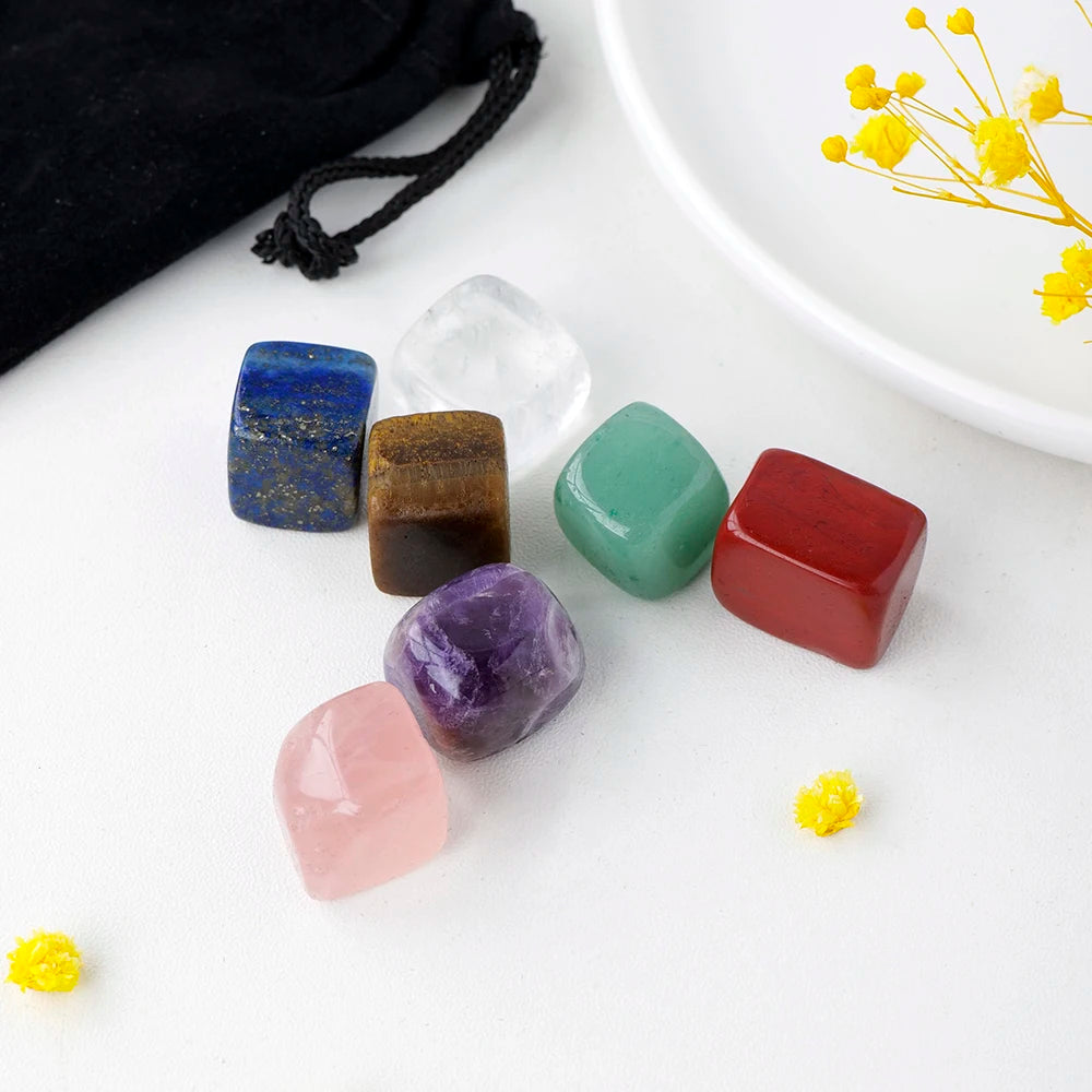 7pcs Seven Chakra Crystal Healing Tumbled Stone Gemstone Rock Mineral Irregular Reiki Crystal Polish Meditation for Feng Shui