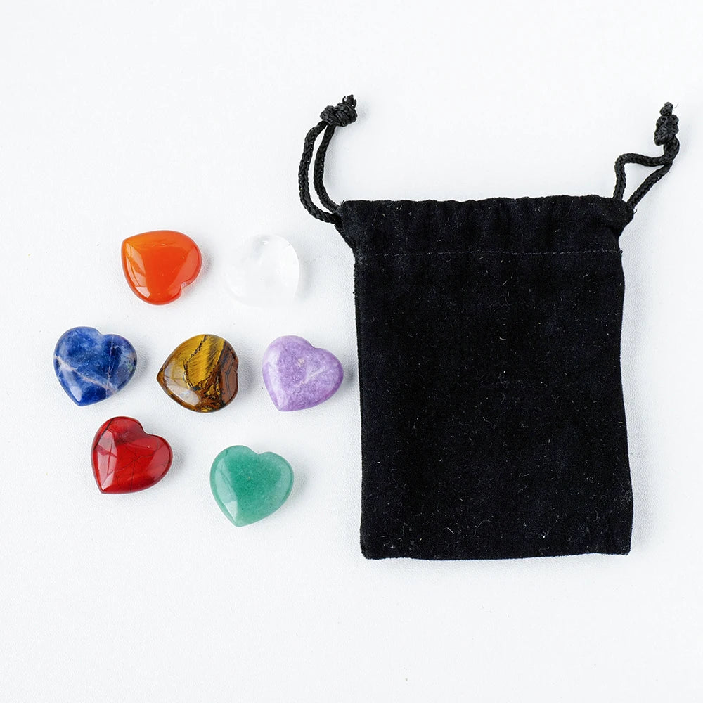 7pcs/bag Natural Healing Crystal Heart Shape Chakras Gemstone Stone Crafts Home Decoration Gifts