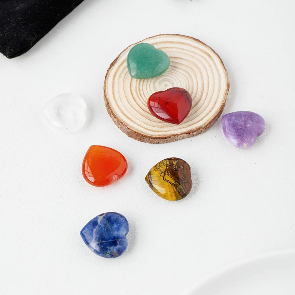 7pcs/bag Natural Healing Crystal Heart Shape Chakras Gemstone Stone Crafts Home Decoration Gifts